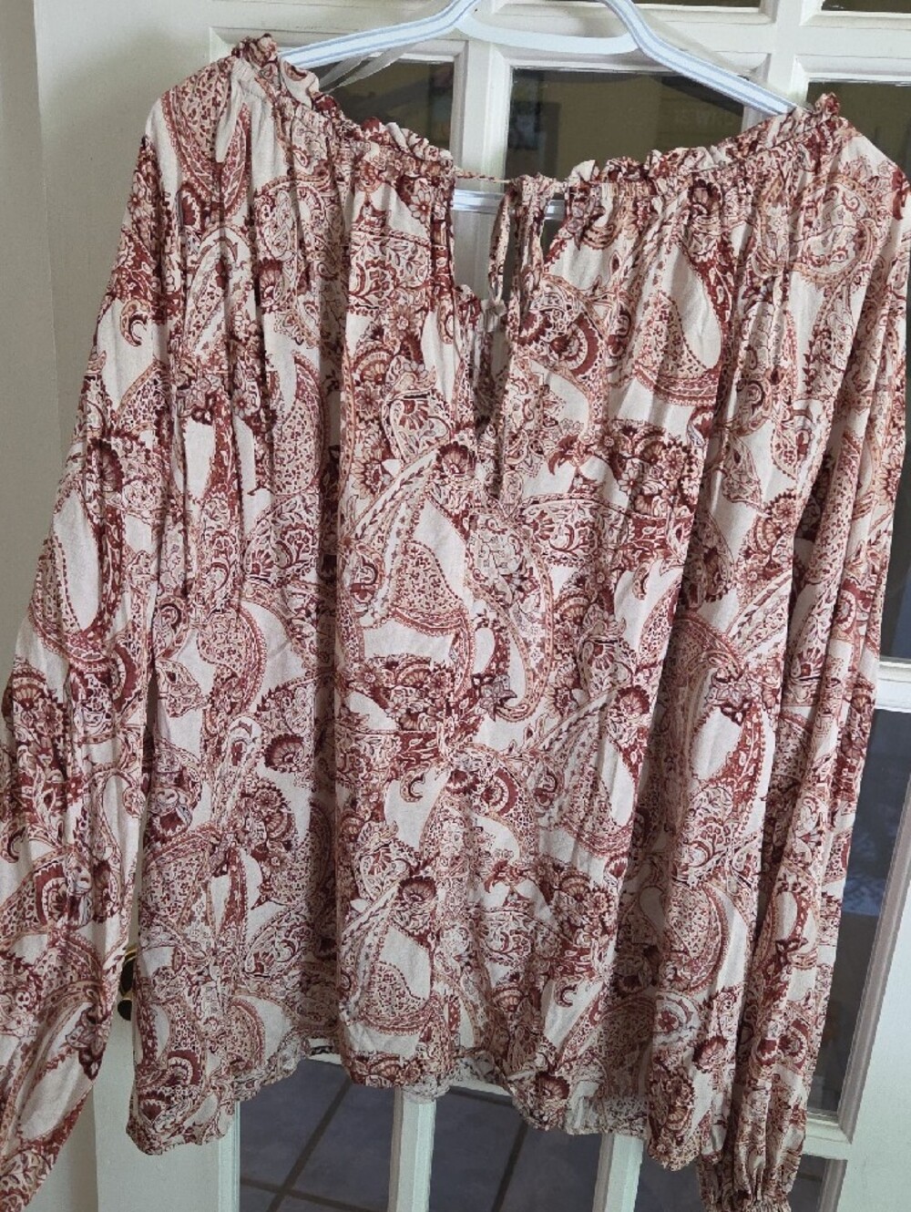 Boho Cream & Brown Paisley Print Flowy Top - Picture 3 of 5